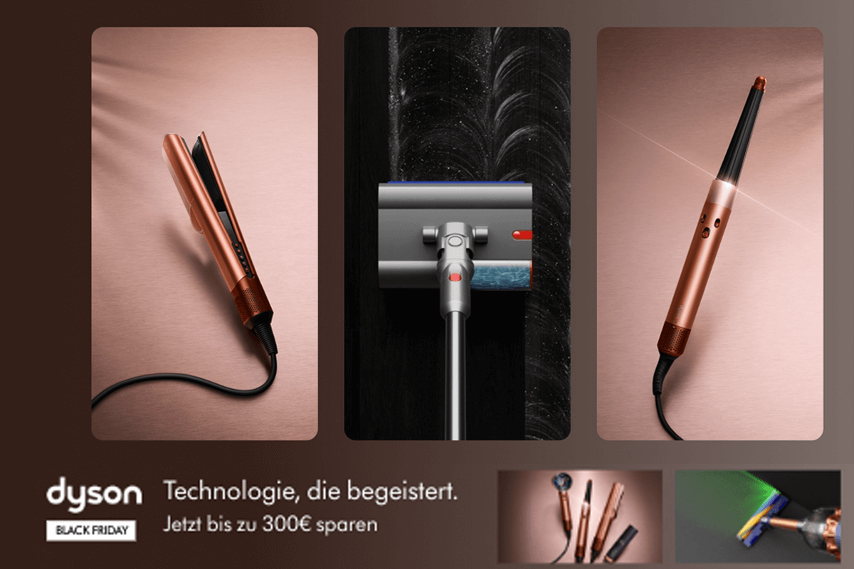 Verschiedene Dyson Akkusauger, Haarstyler und Luftreiniger sind zum Black friday im Sonderangebot bei Dyson zu sehen.